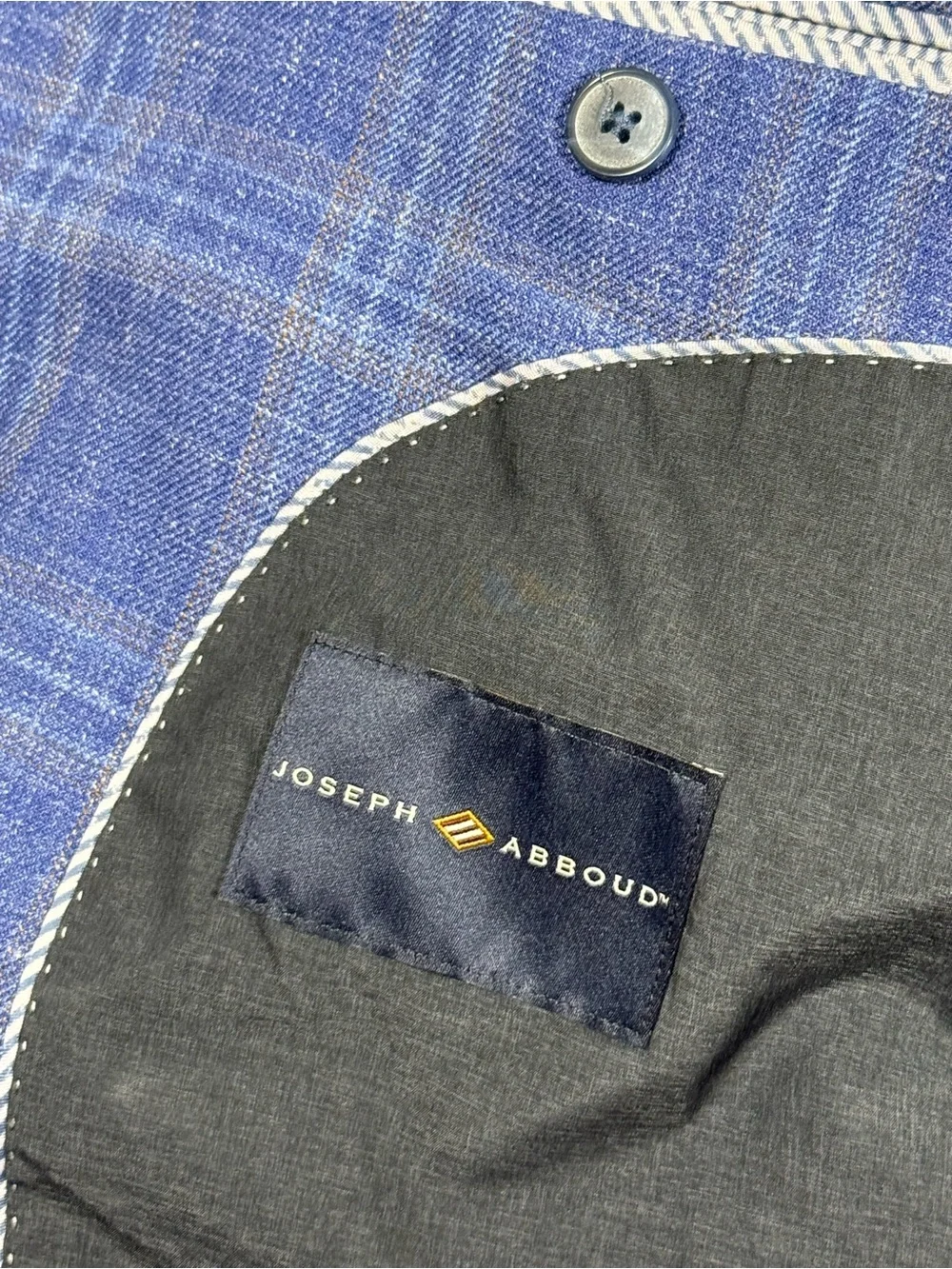 Joseph Abboud Blazer 44S Blue Plaid Wool Silk Linen Sport Coat Business Preppy